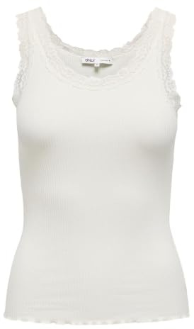 Only Onlsara Sharai Lace Tank Top JRS Noos Débardeur Basique sans Manches avec col en U et détails en Dentelle Femme (Lot de 1)