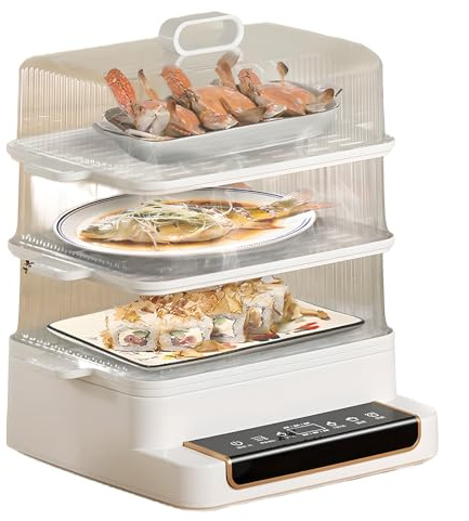 CYTBEK Cuiseur Vapeur électrique, multicuiseur à 3 Niveaux en Acier Inoxydable de 28 L, génération Rapide de Vapeur, cuiseur Vapeur pour légumes de Taille familiale, Facile à Nettoyer, Cuisson sûre