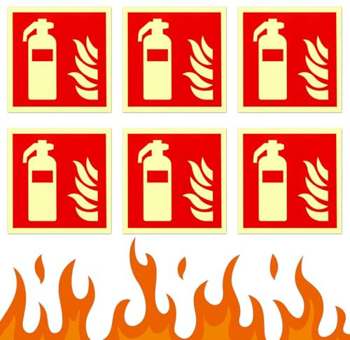 6 Stück Feuerlöscher Schild 15 x 15 cm, PVC Starker Kleber Hochwertiges Hinweisschild Feuerlöscher, Brandschutzzeichen Nach ISO