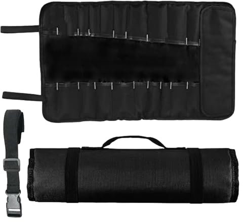 Liameph Chef Knife Bag, 10 Slots Knife Cutlery Tool Roll Case Storage Bag with 1 Piece Buckle for Pro Chefs or Culinary Enthusiasts (Black)