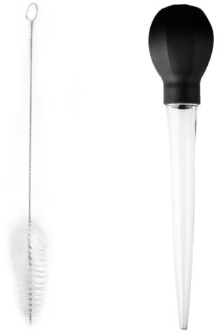 Lotsdonxia Set di pennelli contagocce neri con tubo di aspirazione con punta in gomma con scala graduata, ideale per cucinare bistecche di tacchino arrosto