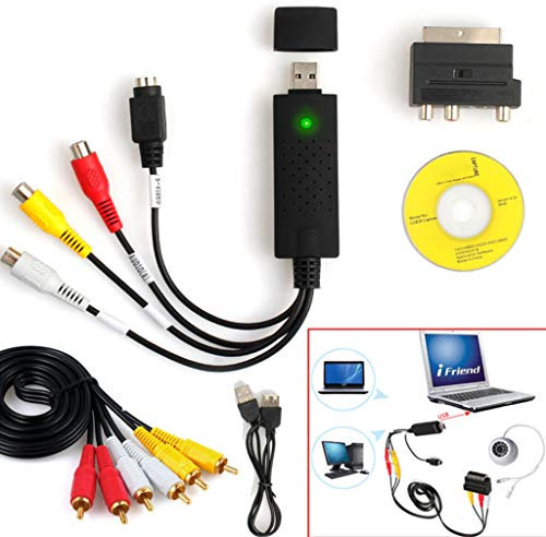 Pitadue Câble vidéo USB 2.0 VHS vers convertisseur d'appareil pour Windows 10