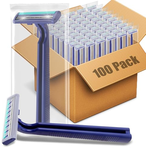 MAGDIY Paquete de 100 maquinillas de afeitar de doble hoja para hombres, maquinillas de afeitar desechables de plástico para hombres, maquinillas de afeitar multiusos portátiles, maquinillas de