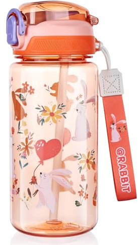 flintronic 600ml Trinkflasche Kinder, Kindertrinkflasche mit Strohhalm, BPA-freie Kinder-Wasserflaschen, Sportwasserflasche mit Auslaufsicherem Flip-Top-Deckel für Mädchen und Jungen, Blau