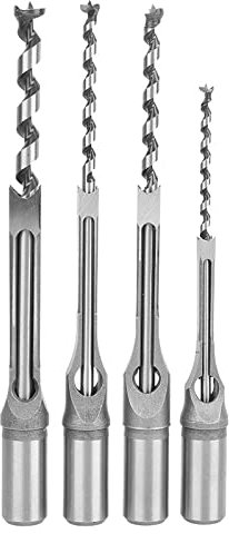 Leapiture 4pcs Square Hole Drill Bits Wood Mortising Chisel Set Wood Drilling Hand Tools High Speed for Mortise Machine