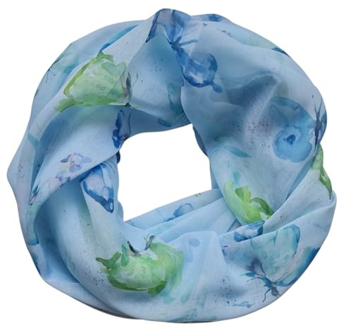 zarolo Damen Loop Schal, Schlauchschal mit Blumen, Schmetterlingen, Muscheln dünnes Halstuch, leichter Rundschal Tücher aus weicher Viskose/Baumwolle