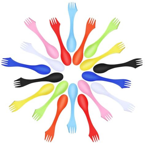 PAGJHRFJG 27 Pieces Camping Sporks Plastic Spoon Fork and Knife Utensils Kit for Picnic, Outdoor Activities
