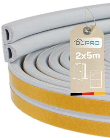 Fensterdichtung selbstklebend, D-Profil 3-6 mm, 2x5 m (10 m), EPDM, grau, für Türen & Fenster, zugluftdicht