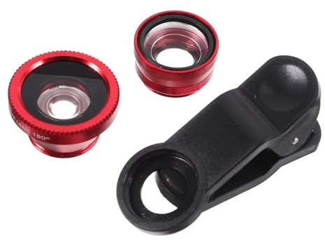 Aufsteckbares Makroobjektiv fürs Handy 3-in-1 Satz mit Clip | 2 Satz, Fischauge und Weitwinkel Ergänzt die Perspektive, Rot, Metall Sowie Kunststoff Glas
