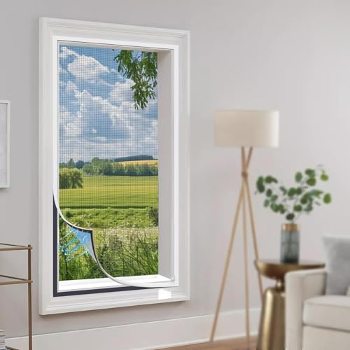 Mosquitera magnética ajustable para ventana, 81 x 61 cm, malla de fibra de vidrio, se adapta a cualquier tamaño más pequeño para ventanas de casa