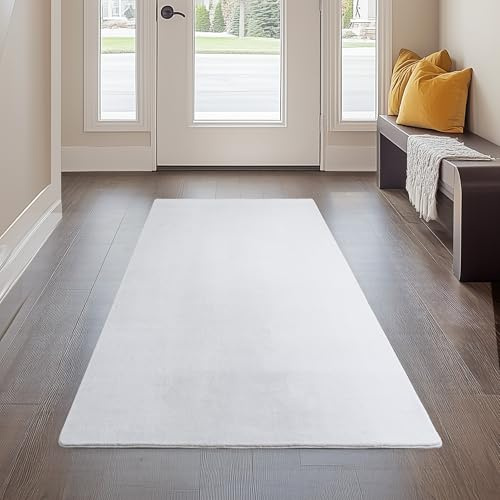Carpetsale24 Kurzflor Teppich Läufer Flur 80 x 150 cm Weiß - Teppich Waschbar, rutschfest, Weich, modern einfarbig Design - für Wohnzimmer, Schlafzimmer, Küche, Esszimmer