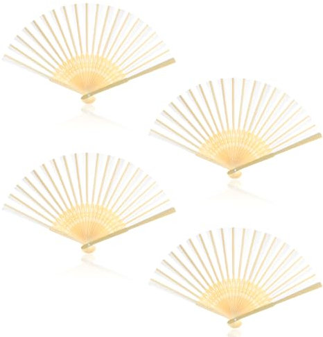 Giantree Confezione da 4 ventagli pieghevoli in bambù bianchi, ventagli portatili cinesi in legno, ventagli di carta vuoti fai da te, elegante stile vintage, adatti per donne, balli, decorazioni per
