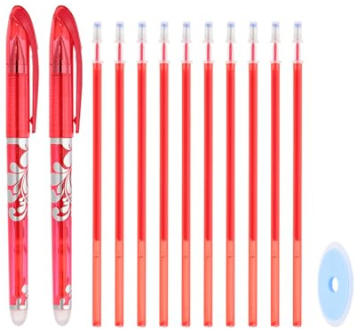 PATIKIL 2Pack Erasable Gel Pens with 10 Refills & 1 Eraser, 0.5mm Heat Erasable Pens for Fabric Red Ink Fabric Markers for Sewing Quilting Planner Writing