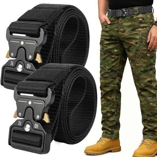 MEKEET 2PCS Military Belts for Men Breathable and Adjustable Canvas Nylon Work Belts for Men with Heavy Duty Buckle Quick Release Tactical Belt for Daily Working and Outdoor Sports (Black)