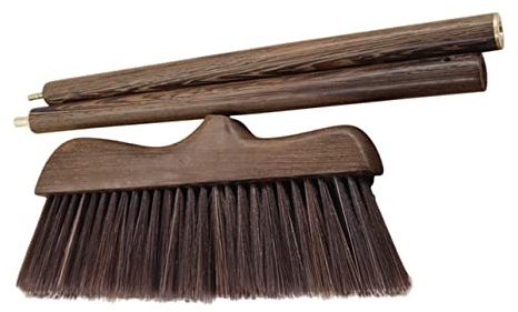 QUMIIRITY Spazzatrice a Manico Lungo in Legno Di Acacia, Scopa Manuale Per Interni Ed Esterni, Setole Morbide Per Pulizia Senza Fatica, Per Casa, Cortile e Garage