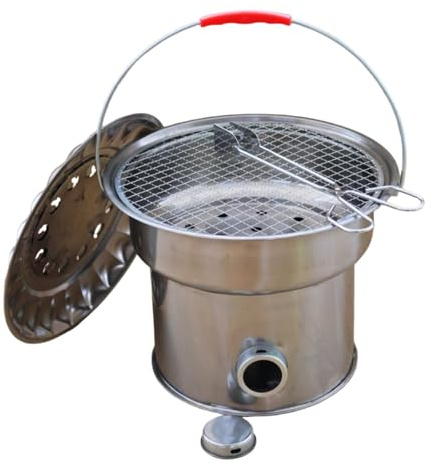 Kit braciere, braciere rotondo in acciaio inox a legna, braciere da patio con coperchio, rete per barbecue, camino da esterno per giardino, veranda, terrazza, campeggio(B)