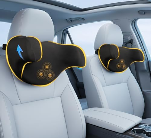 Lofty Aim bilnackkudde 2-pack – memory foam nackstödskudde mot nacksmärtor, justerbar för fram- och baksäten, perfekt för långa turer – svart
