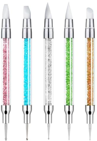 ZEOHBETY Set di 5 penne per intaglio per nail art, penne punteggiate a doppia punta e strumenti in silicone per resina, pennelli in silicone, penna acrilica, pennelli per nail art, scultura