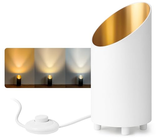 SSC-LUXon AUREVA Bodenlampe weiß-gold GU10 6W 3 Lichtfarben inkl LED | Uplight-Bodenspot weiß-gold - warm / neutral / kalt per Schalter, mit Fußschalter, für Wohnzimmer & Flur, inkl. GU10 LED