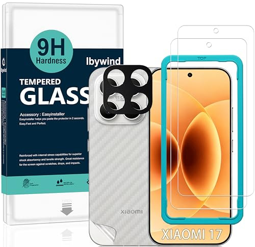 Ibywind Skärmskydd för Xiaomi 17 5G,2-pack Härdat Glas med 9H Hårdhet och Kameralinsskydd,med Installationsram,Fingeravtrycksstöd,Inga bubblor,Reptålig och Krossäker