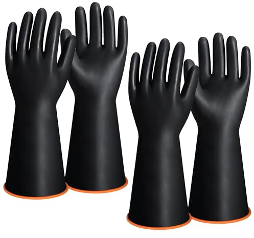 2 Pairs 14 XL Rubber Gloves, Reusable Heavy Duty Latex Gloves Industrial Safety Work Glove, Chemical Resistant Gloves, Waterproof, Resist Strong Acid & Alkali for Household Industry, Non-Slip