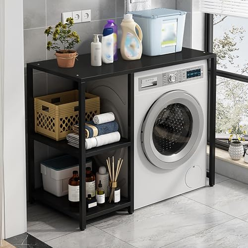 OAKVYNE Étagère de rangement à 3 niveaux pour machine à laver et sèche-linge, économise de l'espace dans la buanderie (noir, 110 cm)