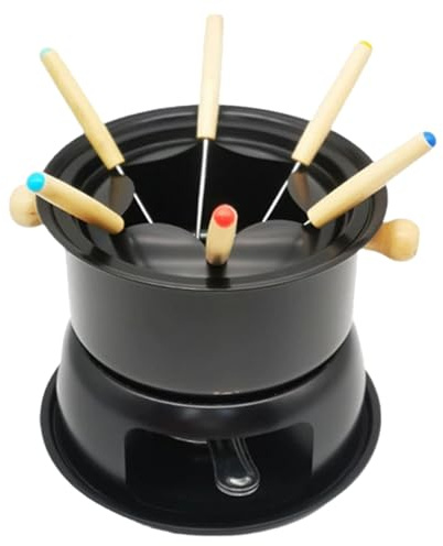 Porgeel Set pentola per fonduta Tazza per fonduta di Cioccolato in Acciaio al Carbonio con 6 forchette Tazza per sciogliere Cioccolato e Formaggio Carne Uso per 6 Persone