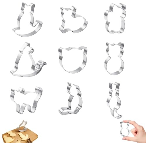 Juego de 9 Cortadores de Repostería con Forma de Gato de Acero Inoxidable, Cortador de Galletas y Moldes para Hornear, Fondant, Pasteles, Decoración Creativa y Manualidades de Repostería