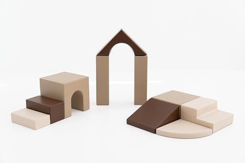 IGLU Soft Play Baby Gym 10-delars Klätterset (Chocolate Dune) | Firm Step Skum | Veganskt Läder | CE-certifierad | Främjar Balans och Motorik | Växer med Ditt Barn
