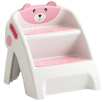 Faltbarer 2-stufiger Tritthocker für Kleinkinder mit Griffen, rutschfest Kunststoff Hocker für Waschbecken, Töpfchentraining, Kindertoilette und Küche (Rosa)
