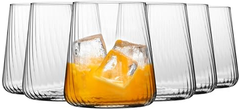 KROSNO Dricksglas Lumi, 6 x 430 ml, Avant-Garde-kollektionen | Blyfritt kristallglas, Räfflad design, För vatten juice whisky och cocktails, Elegant glasdesign