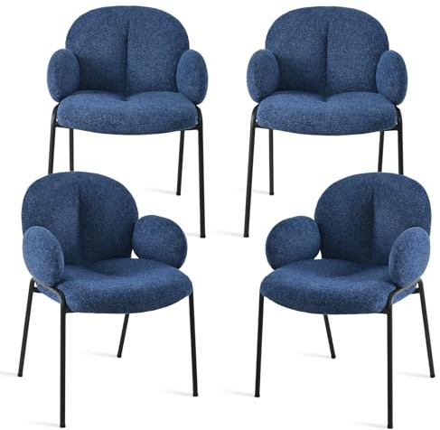 Goeurvant Esszimmerstühle 4er Set Dunkelblau mit Armlehne - Moderne Polsterstühle mit Hoher Lehne,Metallgestell,Höhenverstellbare Füße,Chenille Küchenstühle für Wohnzimmer,Esszimmer,Schlafzimmer