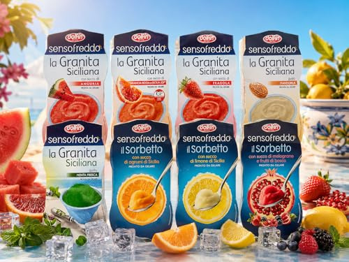 Sensofreddo Granite e Sorbetti Personalizzabili per dolfin - 7 Confezioni a Scelta tra Anguria, Limone, Agrumi, Fragola, Mandorla, Menta, Arancia Rossa e Melograno e Frutti di Bosco