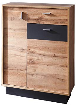 trendteam smart living - Coast - Kommode - Eiche/Grau - Garderobenschrank mit 2 Türen, 1 Schublade und 4 Einlegeböden - (BxHxT) 69 x 96 x 35 cm - Kleiderschrank inkl. Frontbeleuchtung