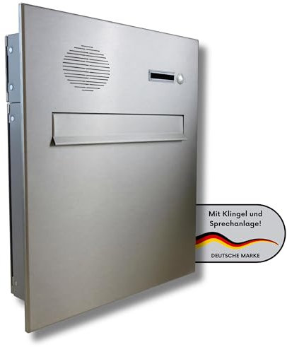 A-04 Cassetta postale in acciaio inox dotata di campanello e citofono (profondità: 10 cm) - LETTERBOX24.de