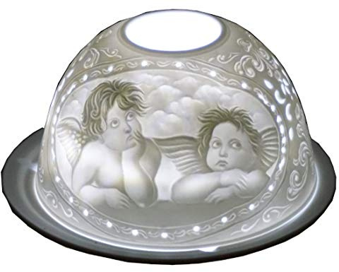 CBK-MS Dome Light Teelicht Engel Raphael Windlicht Porzellan Teelichthalter ca. Ø 12 cm Höhe 8,5 cm Putten Putte Schutzengel Erzengel