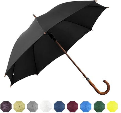 SoulRain 48 Black Umbrella–Golf Windproof Strong Stick Umbrellas,Wind Resistant Large Umbrella for Rain,Durable Travel & Rainproof Vintage Cane with Classic Wooden Handle for Mens & Women (Black)