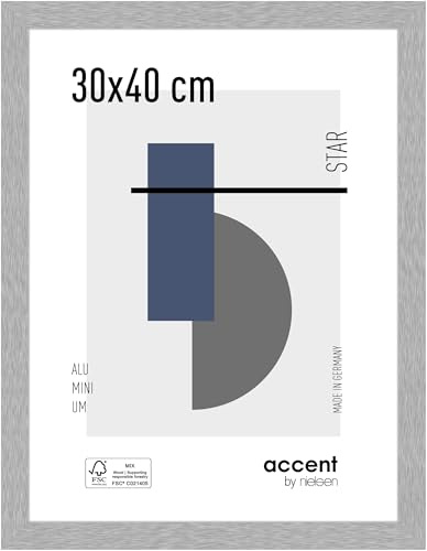 accent by nielsen Aluminium Bilderrahmen Star, 30 x 40 cm, Silber | Aluminium Fotorahmen im Hoch- & Querformat zum Aufhängen Silber gebürstet Echtglas