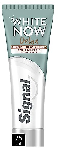 SIGNAL - Zahnpasta White Now White Detox – Ton & Kokosextrakt – 3 x weißere Zähne ab dem ersten Putzen – 96 % weiße Inhaltsstoffe natürlichen Ursprungs – 75 ml