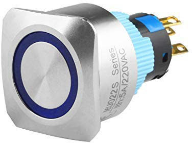 Larcele 22mm Interruttori a Pulsante con 12V Ring Indicatore,DIY Impermeabile Autobloccante Interruttore Metallo,Guscio in Acciaio Inossidabile,1 Pezzi JSANKG-31 (Autobloccante,Luz Blu)