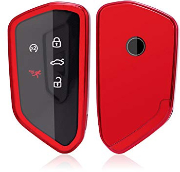 Autoschlüssel Hülle kompatibel mit Golf 8 Seαt Leon MK4 Tarraco Ateca SKodα Octavia 2020+ TPU Schlüsselhülle Cover (Rot)
