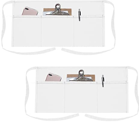 TopTie 2-pack 3 fickor servitris midjeförkläde, restaurang halvförkläden, polyester bomull, 61 cm B x 30 cm H – vit