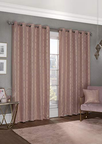 Emma Barclay – Blackout Curtains for Bedroom Living Room Thermal Insulated Woven Eyelet Geometric Blackout Curtains Hartford Collection (66” x 54” Inch)(Blush Pink)