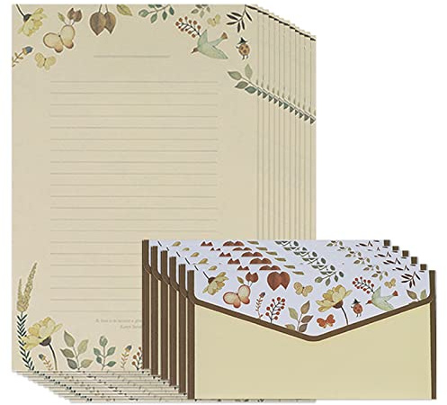 A5-Briefpapier und Umschläge, Set für Kinder und Erwachsene, liniertes Briefpapier und Umschläge, niedliches Briefpapier, florales Briefpapier, 60 Briefpapier und 30 Umschläge für Büro, Zuhause,