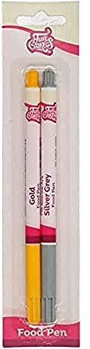 FunCakes Food Pen Or-Argent: Stylo Alimentaire pour Décoration de Gâteaux, Pâtisseries et Desserts, Pointe Flexible pour Lignes Épaisses et Fines, Idéal pour Personnaliser, Certifié Halal
