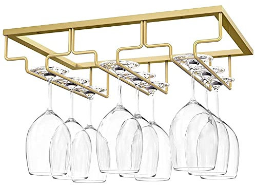 YANJINGHE Estante para Copas Vino, Soporte para Copas de Vino de Pared, Armarios Colgante Vino Copas Vino, Soportes para Copas Vino Metal, con Tornillos, Gabinete, Cocina, Bar (Tres Ranuras, Dorado)