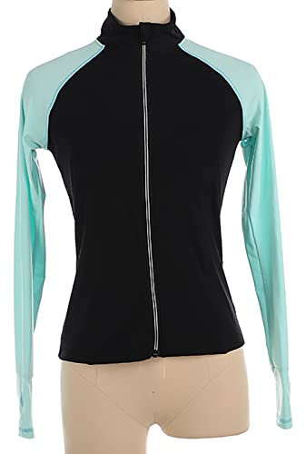 Youthful flying Lange Ärmel Eiskunstlauf Jacken für Mädchen Frauen Oberteile mit Reißverschluss Eislauf-Jacke Ausbildung Wettkampf Warmes(Size:XXL,Color:Blau)