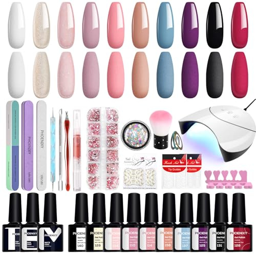 Phoenixy Gel Nagellack Set mit 36W Nagellampe,10 Stk. Gelnägel Farblack Starterset Gel Nail Polish Set Geschenk für Frauen