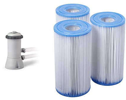 Intex Krystal Clear Cartridge Filter Pump - Pool Kartuschenfilteranlage - 2,3 m³/H - 220-240V & Filteranlagenzubehör - Filterkartusche - Typ A - 3 Stück (1er Pack)
