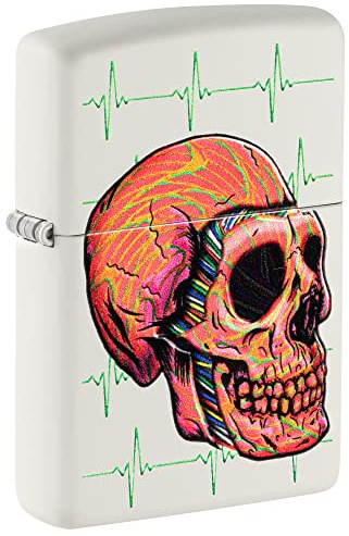 Zippo Briquet Tempête - Cyberpunk Skull - Blanc Mat, Color Image - Rechargeable - Réutilisable - Design Coupe-Vent - Coffret Cadeau - Fabriqué aux États-Unis